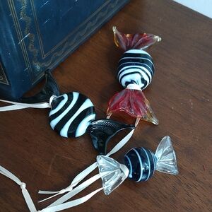 Glass Candy Ornaments Black Blue Red Goth Halloween Christmas Night Before Chris